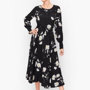 Talbots Vintage Daisy Fit & Flare Dress in Black, White, and Yellow
